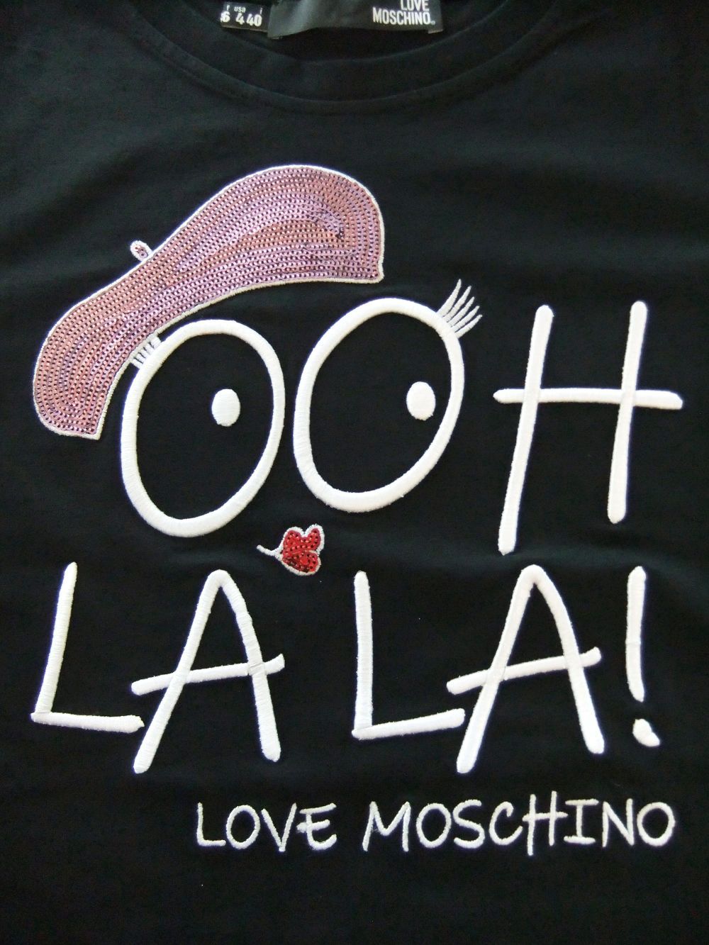 OOH LALA (ブラック) スパンコール モチーフ 長袖Tシャツ