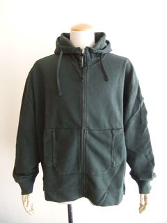 SWEATSHIRTS HOODED OPEN IN BRUSHED EMERIZED DIAGONAL FLEECE  (ダークグリーン)  スウェットパーカー