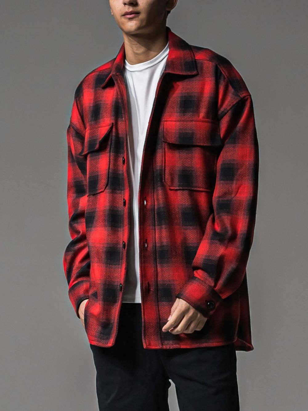 CHECK CPO SHIRTS JK  コットン チェック シャツ ジャケット （レッド）