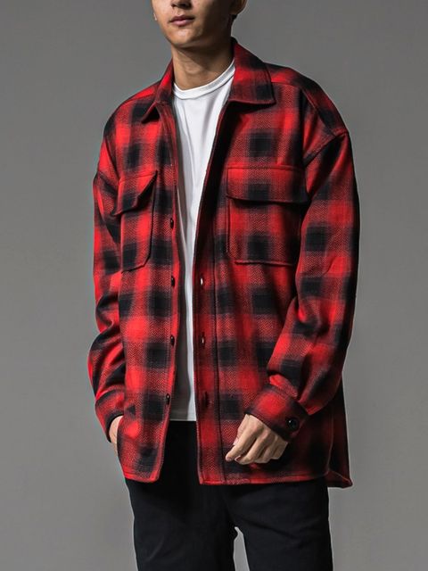 CHECK CPO SHIRTS JK  コットン チェック シャツ ジャケット （レッド）