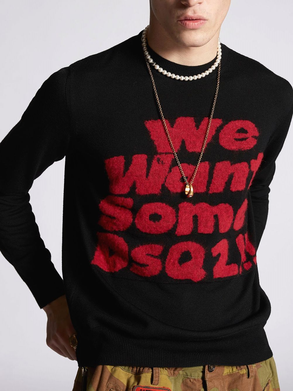 WE DSQUARED ROUND NECK SWEATER ウール メッセージ クルーネックセーター  S74HA1190