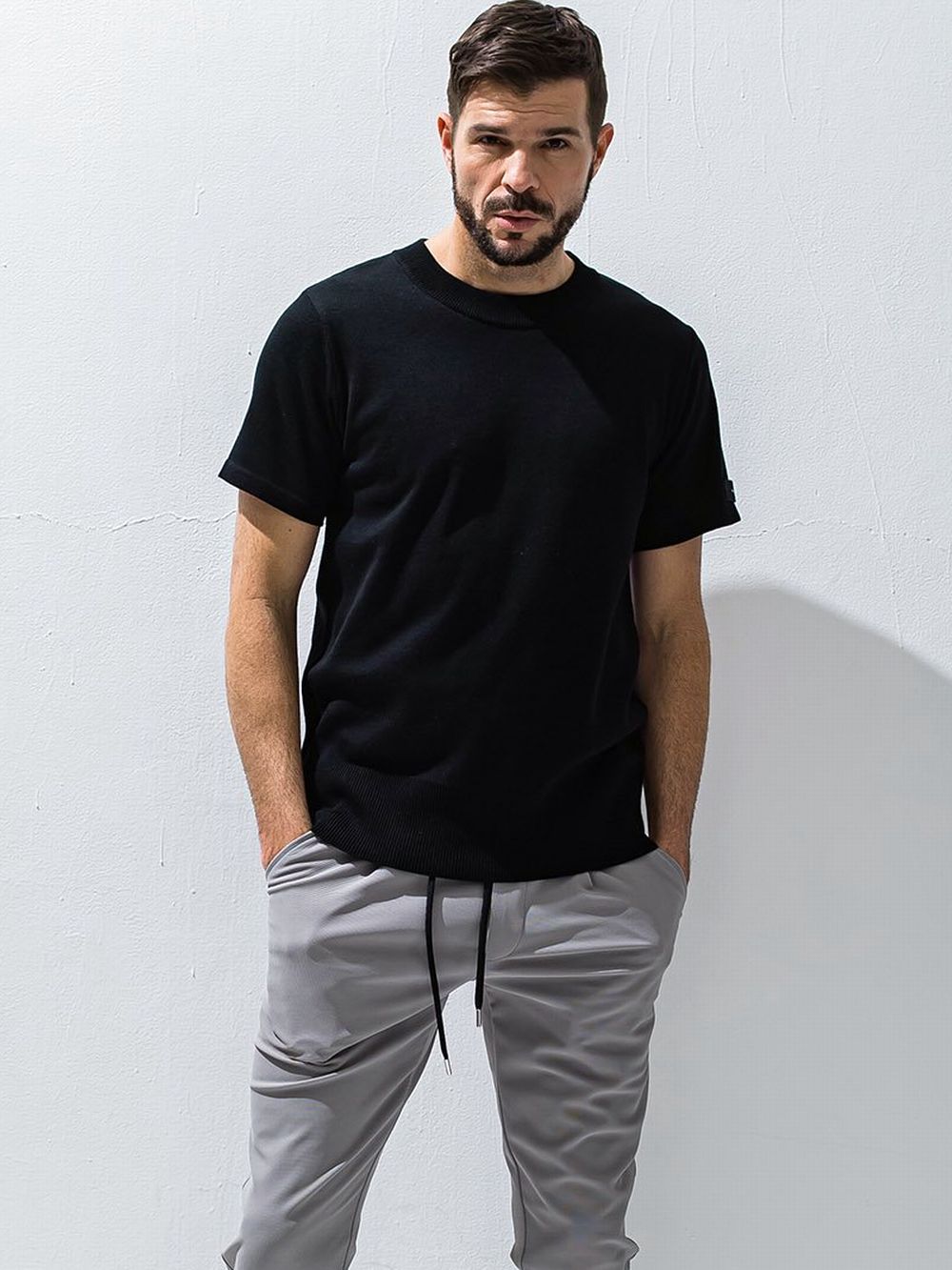SILK HALF KNT   RC28-K-001 (ブラック)   半袖クルーネック ニット