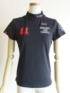 【LADIES】 DOTS MOCK.W  (ブラック)  ロゴ半袖モック  RSL-22018