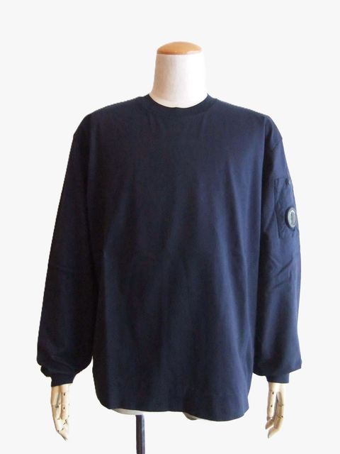 30/2 MERCERIZED JERSEY TWISTED LONG SLEEVE LENS TSHIRT  (ネイビー) クルーネック 長袖シャツ