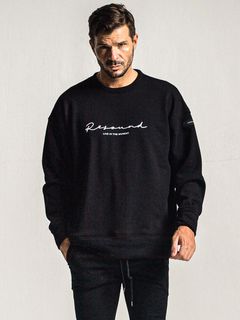 HANDWRIITING LOGO VELOURS FLEECE DROP TRAINER (ブラック) ロゴ ルーズ トレーナー