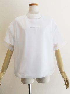 クルーネック オーガンザ レイヤード Tシャツ  (ホワイト)  MM0027