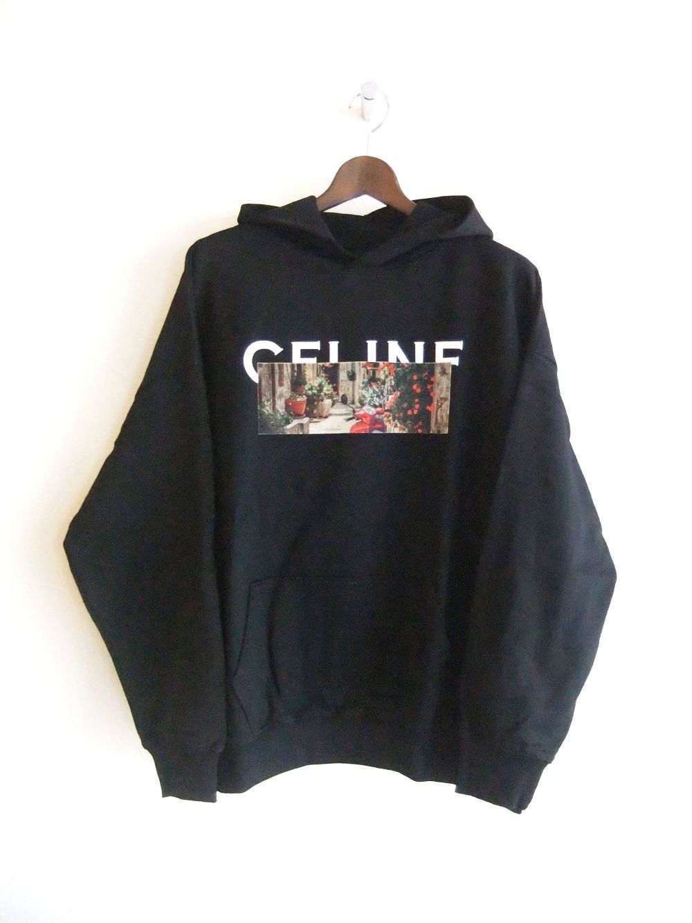 【MICALLE MICALLE Account】 HOMMAGE  CE PAINT HOODIE (ブラック)   ロゴ フーディ  MAG10TDC