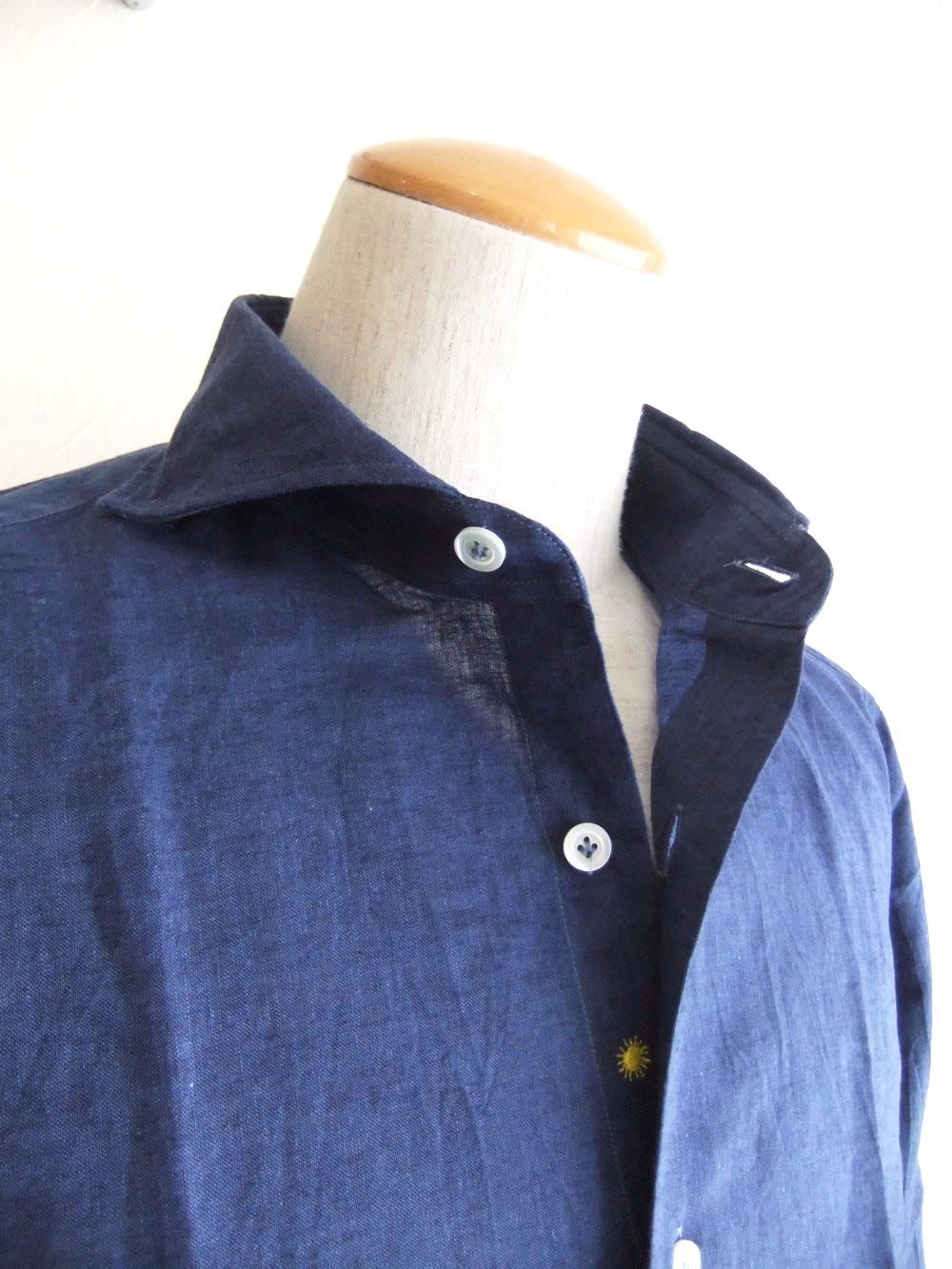 リネン/コットン シャツ (ネイビー)    VINCI FIT