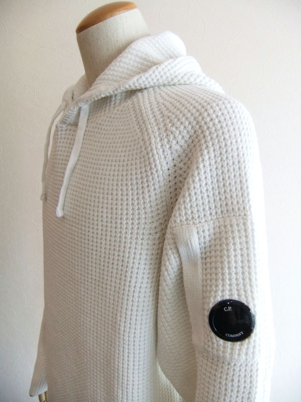COTTON CHENILLE HOODED WAFFLE KNIT    (ホワイト)  ワッフルニット フーディ