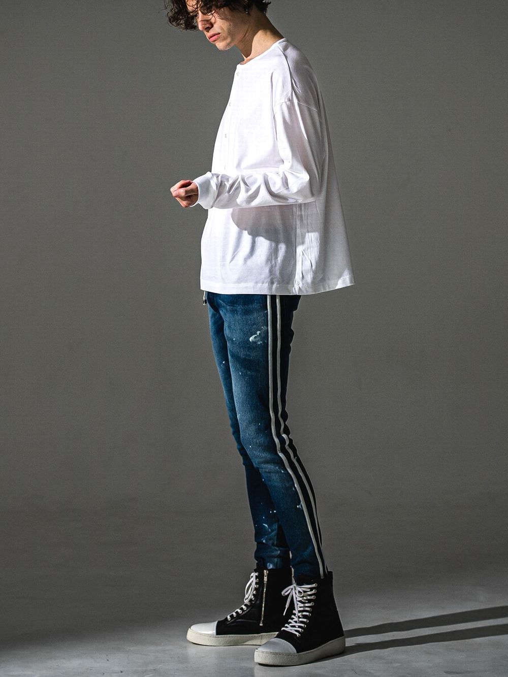 RIB HENRY LONGSLEAVE (ホワイト)  ヘンリーネック長袖Tシャツ