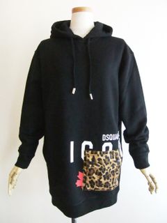 LADIES ICON HOODED WITH LEOPARD POCKET  ( ブラック )  ロゴプリント スウェットパーカー