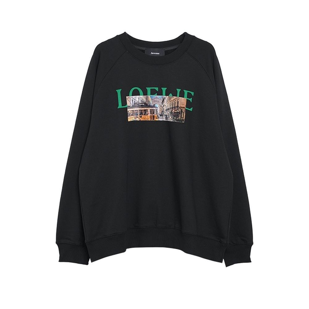 【MICALLE MICALLE Account】 HOMMAGE  LW SWEATSHRIT (ブラック)   ロゴ Tトレーナー  MAG105TDC