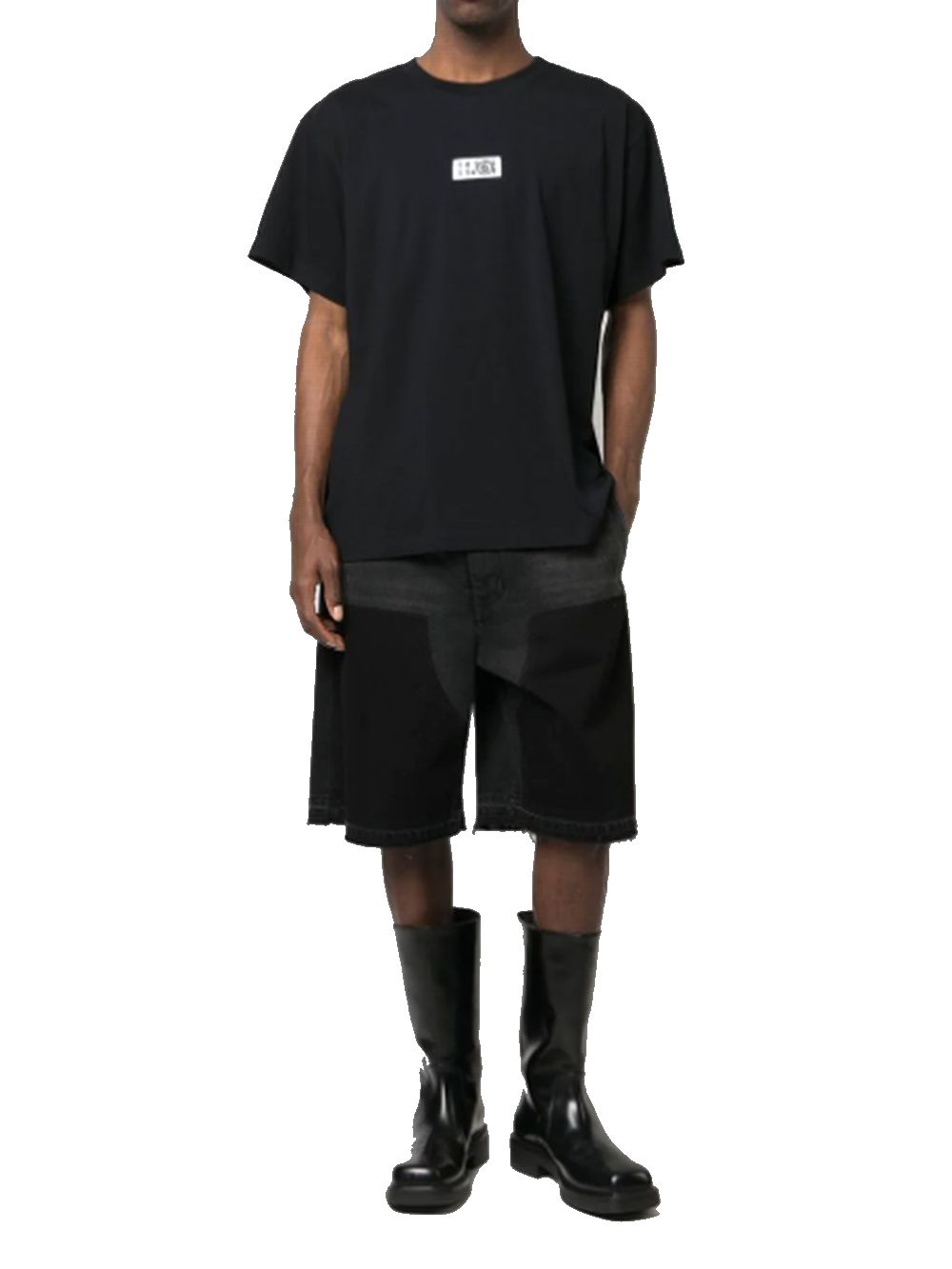 《MM➅》 Maison Margiela  6LOGO PRINT T-SHIRT (ブラック) ロゴTシャツ
