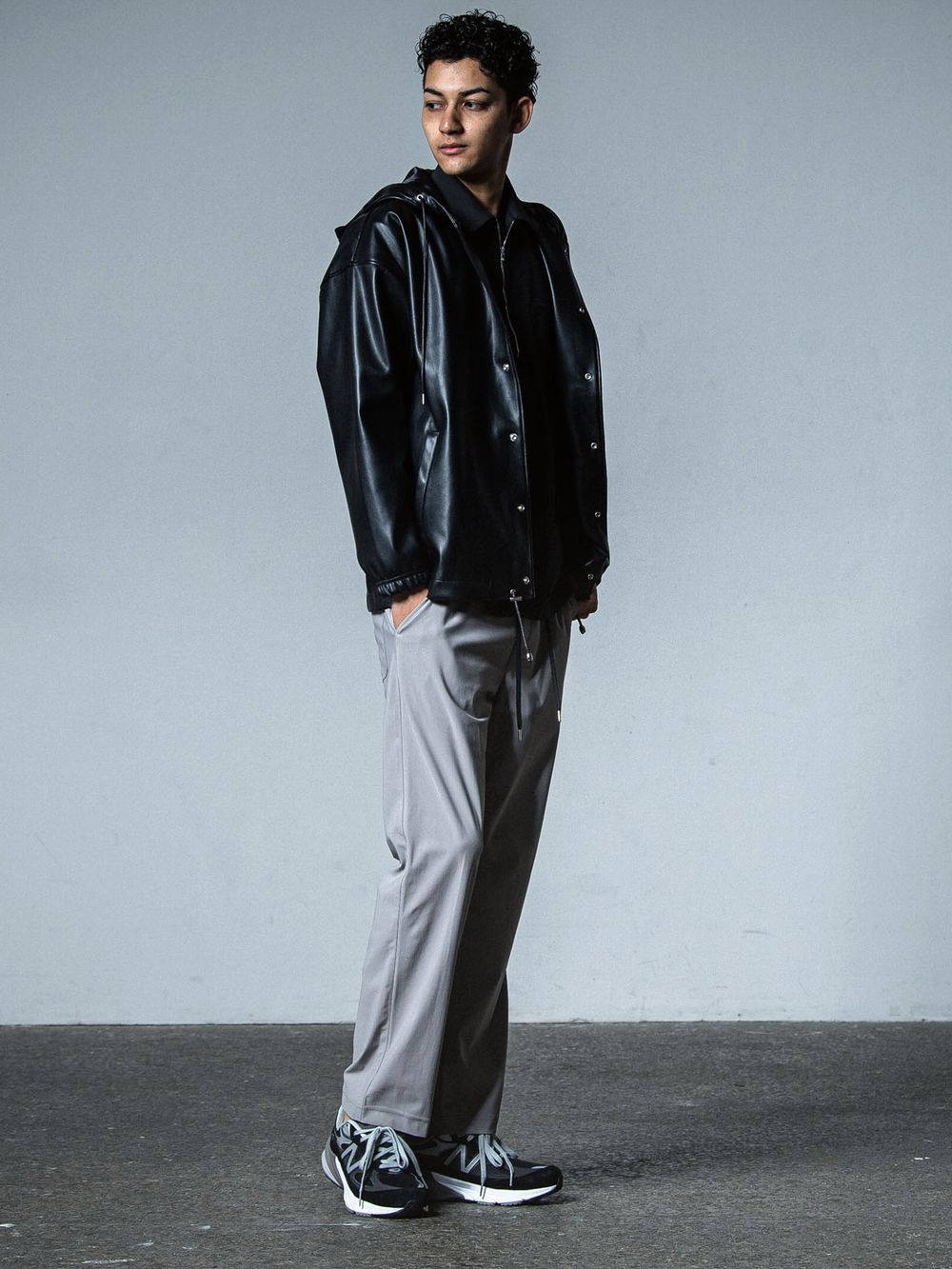 COACH HOODIE  エコレザーコーチジャケット パーカー(ロゴ無)