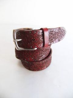 STUDS リーフ柄 ベルト  (レッド)