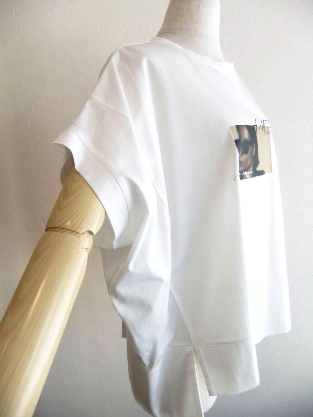 フォトプリント フロントスリット コクーン Tシャツ  (ホワイト)  626940