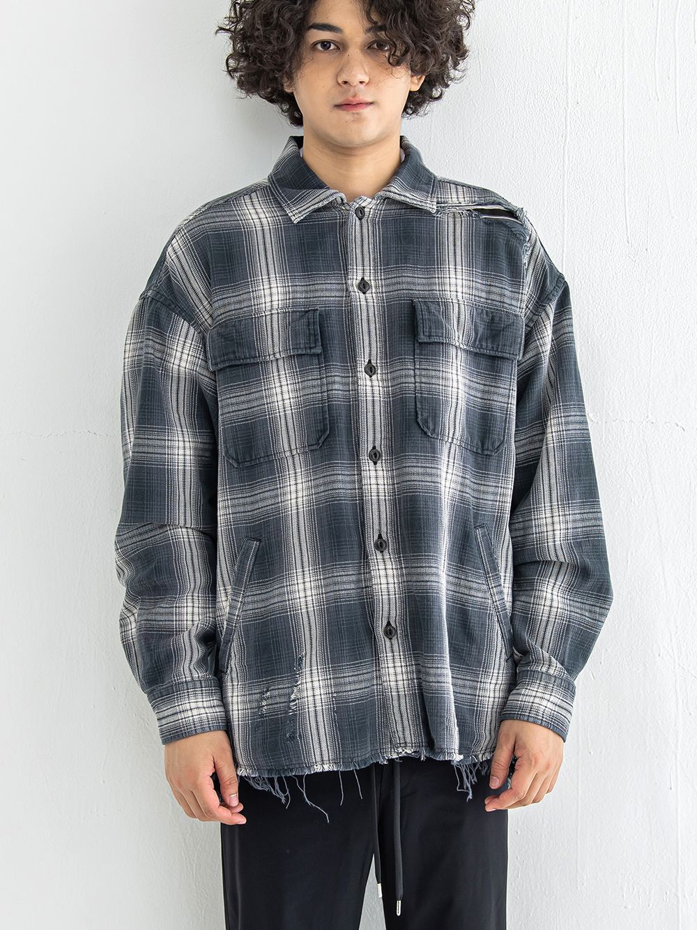 grunge check shirt   オ－バーサイズ チェックシャツ