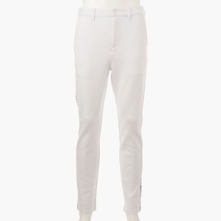 MENS SIDE LOGO LINE SLIM PANTS (ホワイト) ロゴ ストレッチジャージパンツ