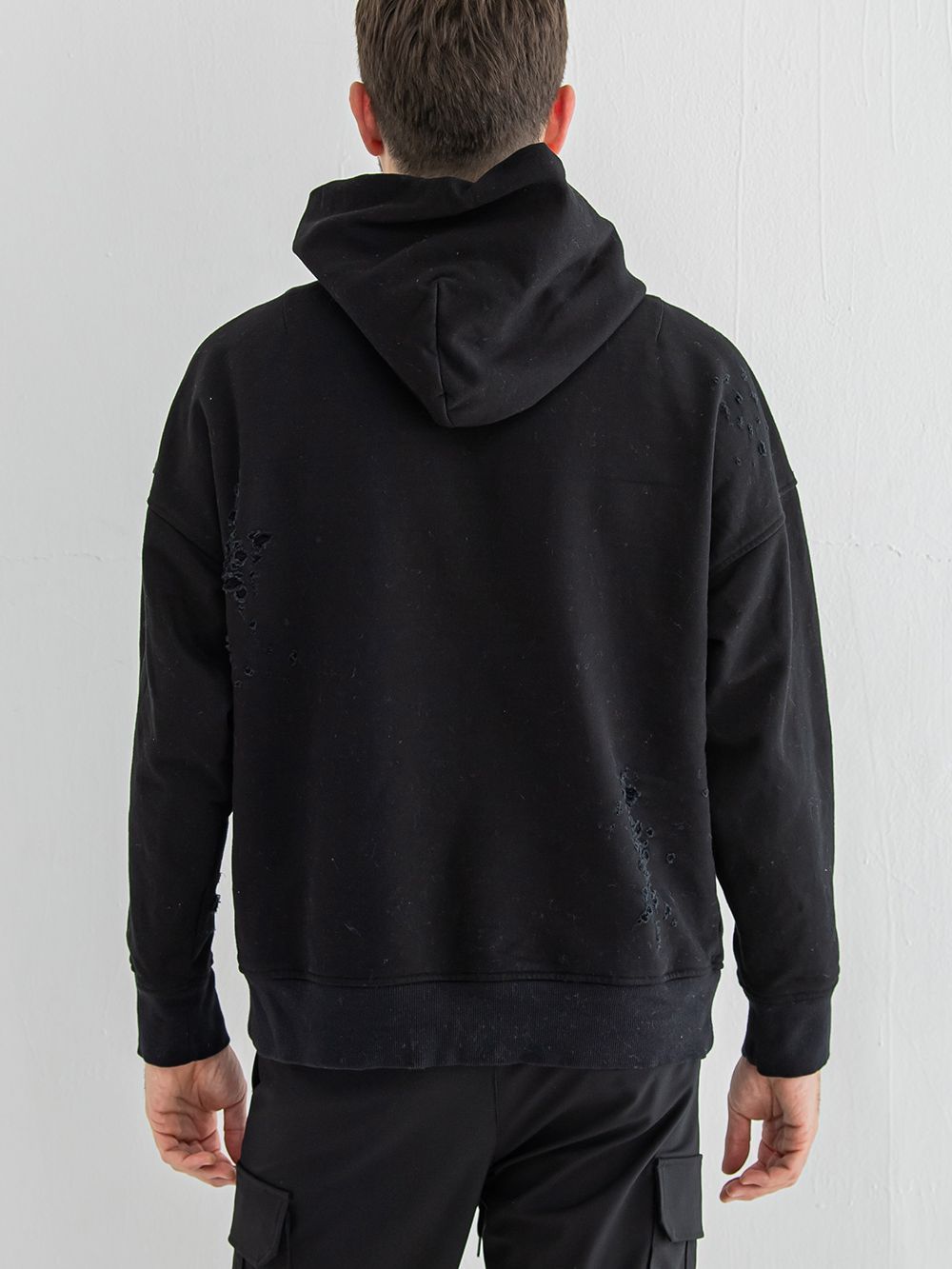 VINTAGE loose hoodie  (ブラック)  度詰め裏毛 クラッシュ加工 ヴィンテージルーズパーカー