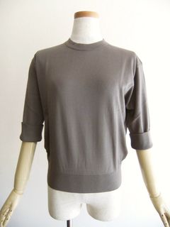 《LADIES》 S4727  30G コットン 半袖 ターンバック クルーネックニット （ベージュ）