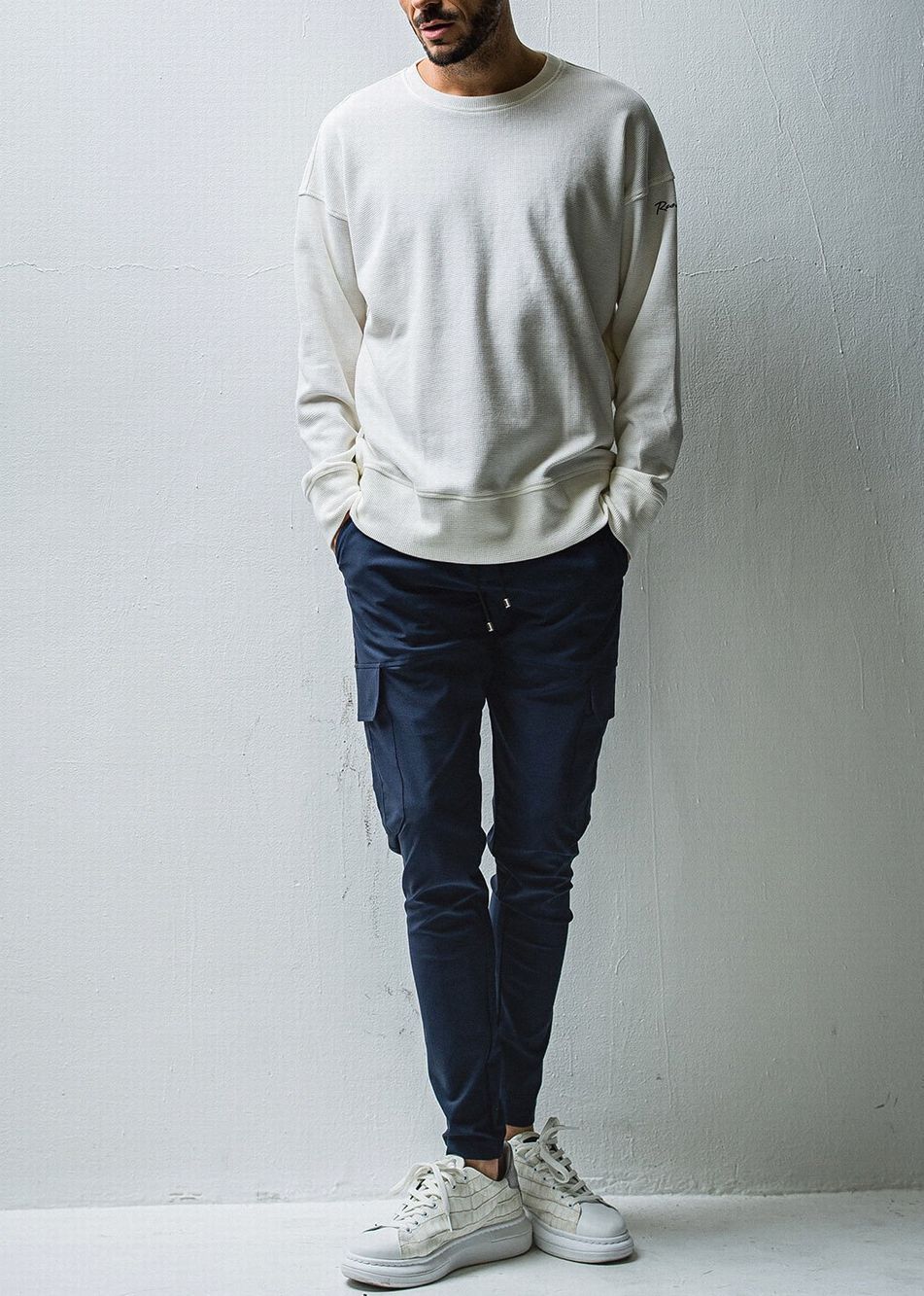 wafful thermal loose trainer  RC27-C-002 (ホワイト)  ワッフルサーマルルーズトレーナー