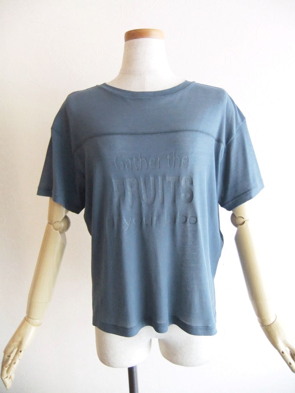 シアー コットン ガーゼ ロゴプリント Tシャツ  (ブルーグレー) 526976