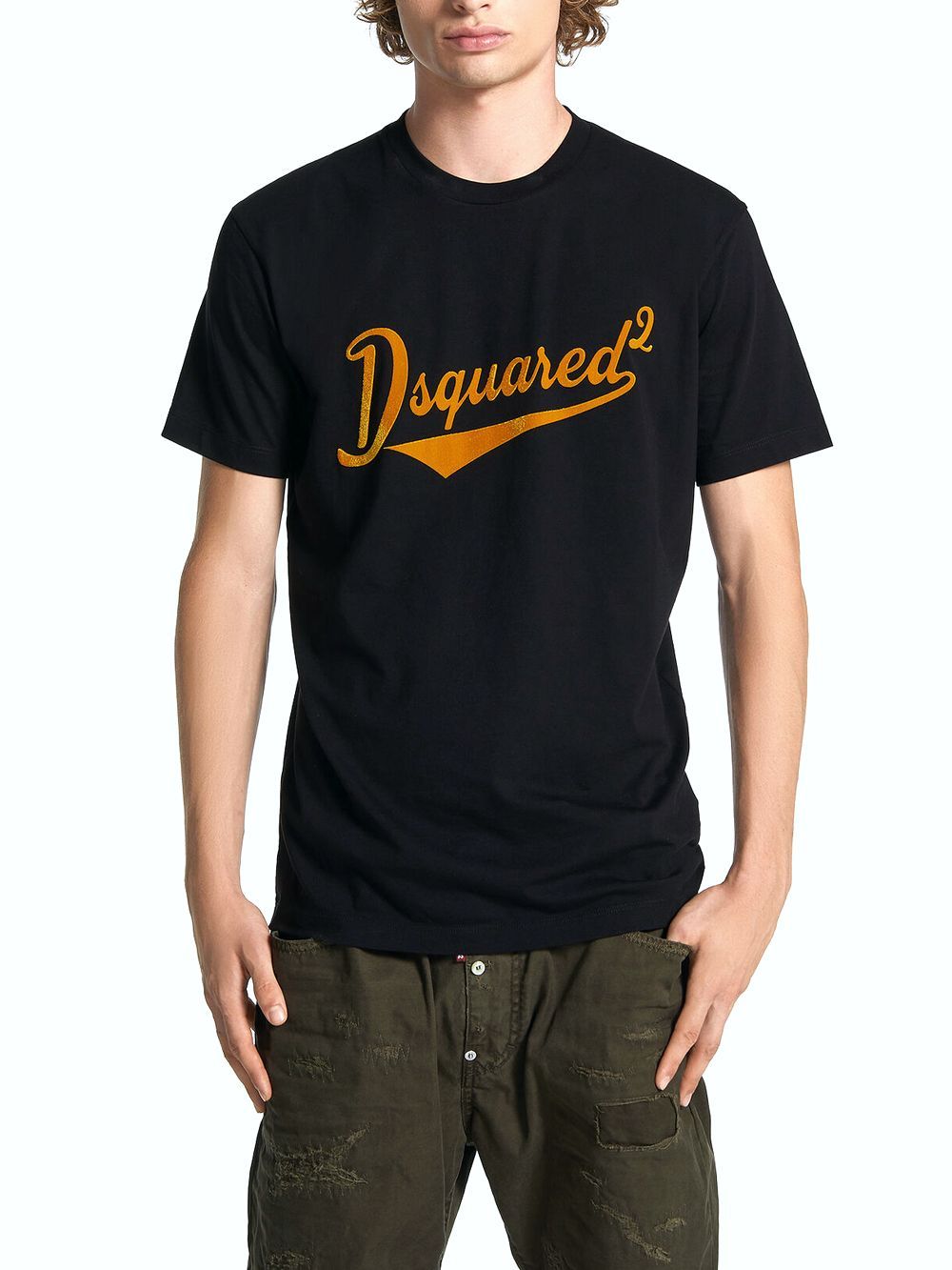 【DSQUARED2】Cool Fit Velvet ロゴ入りTシャツ（ブラック） Dsquared2 - COOL FIT VELVET LOGO T-SHIRT (ブラック) ロゴ