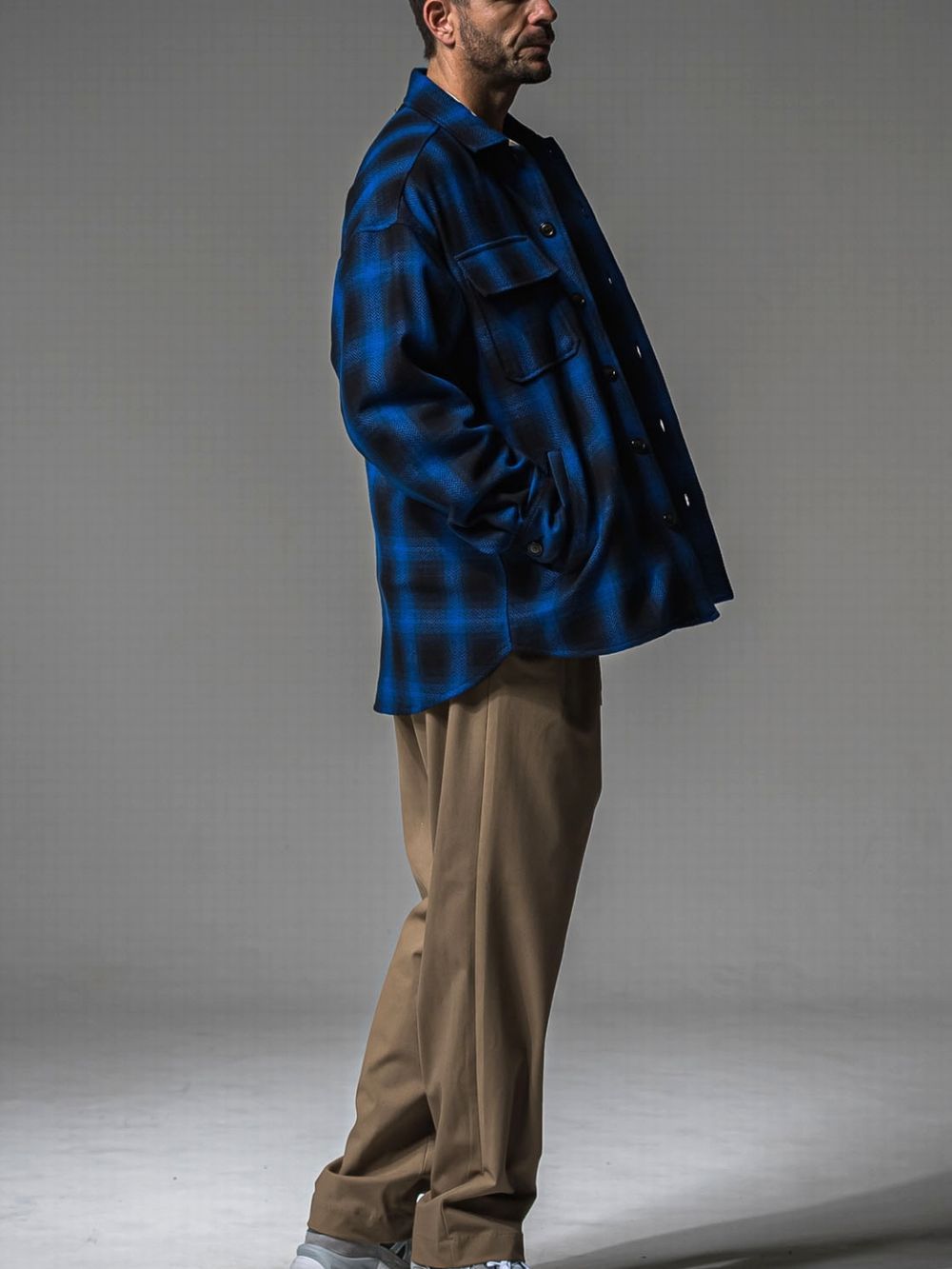 CHECK CPO SHIRTS JK  コットン チェック シャツ ジャケット （ブルー）