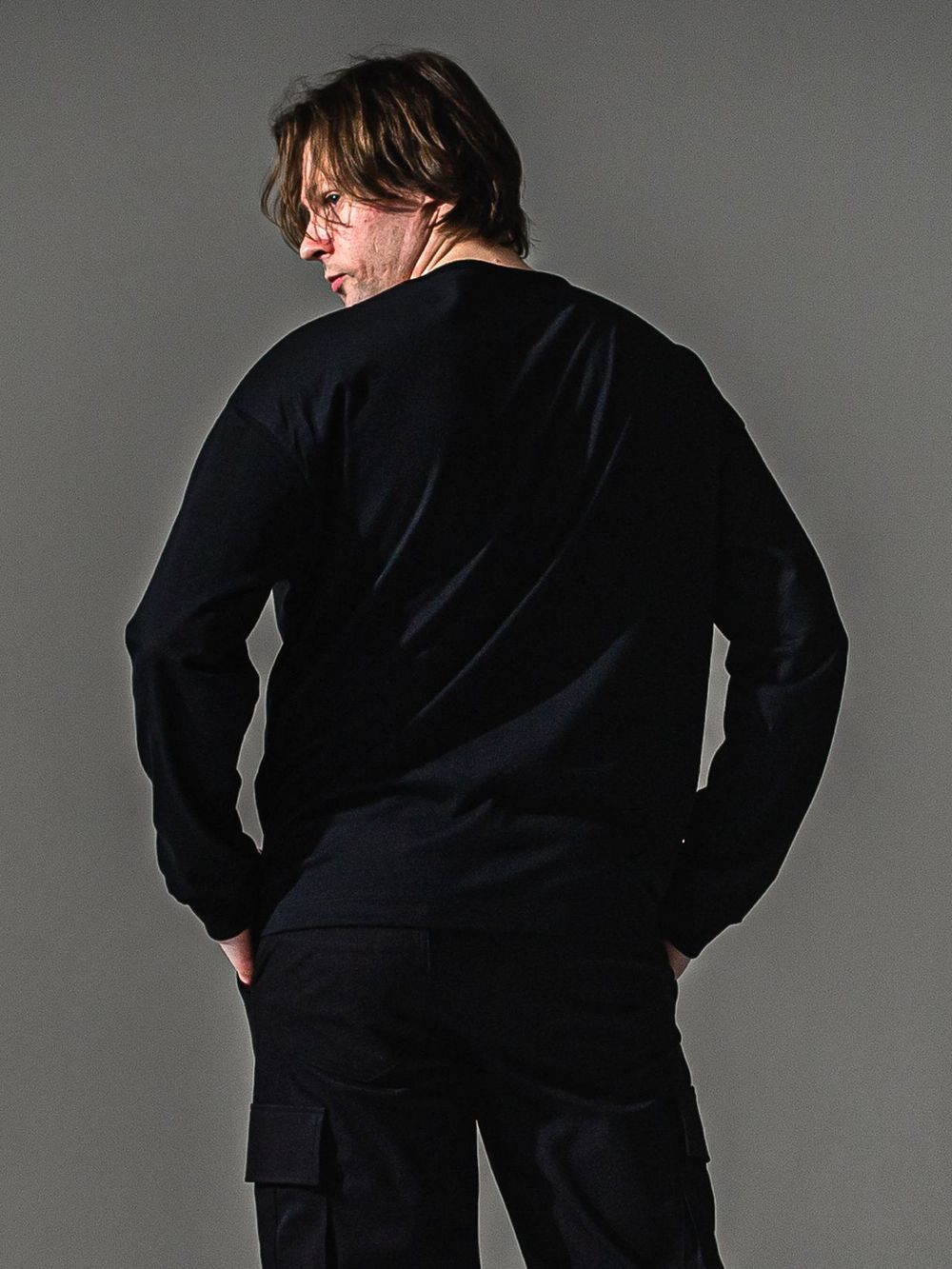 RIB HENRY LONGSLEAVE (ブラック)  オーバーサイズ ヘンリーネック長袖Tシャツ
