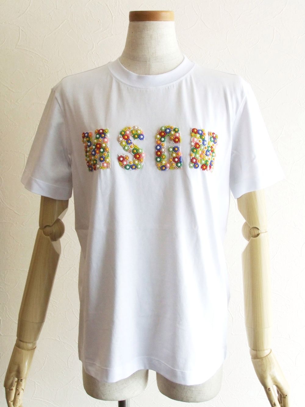《LADIES》 BEADS LOGO  T-SHIRT  (ホワイト)   3242MDM205