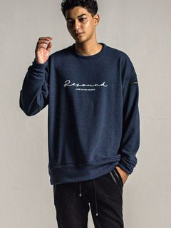 HANDWRIITING LOGO VELOURS FLEECE DROP TRAINER (ネイビー) ロゴ ルーズ トレーナー