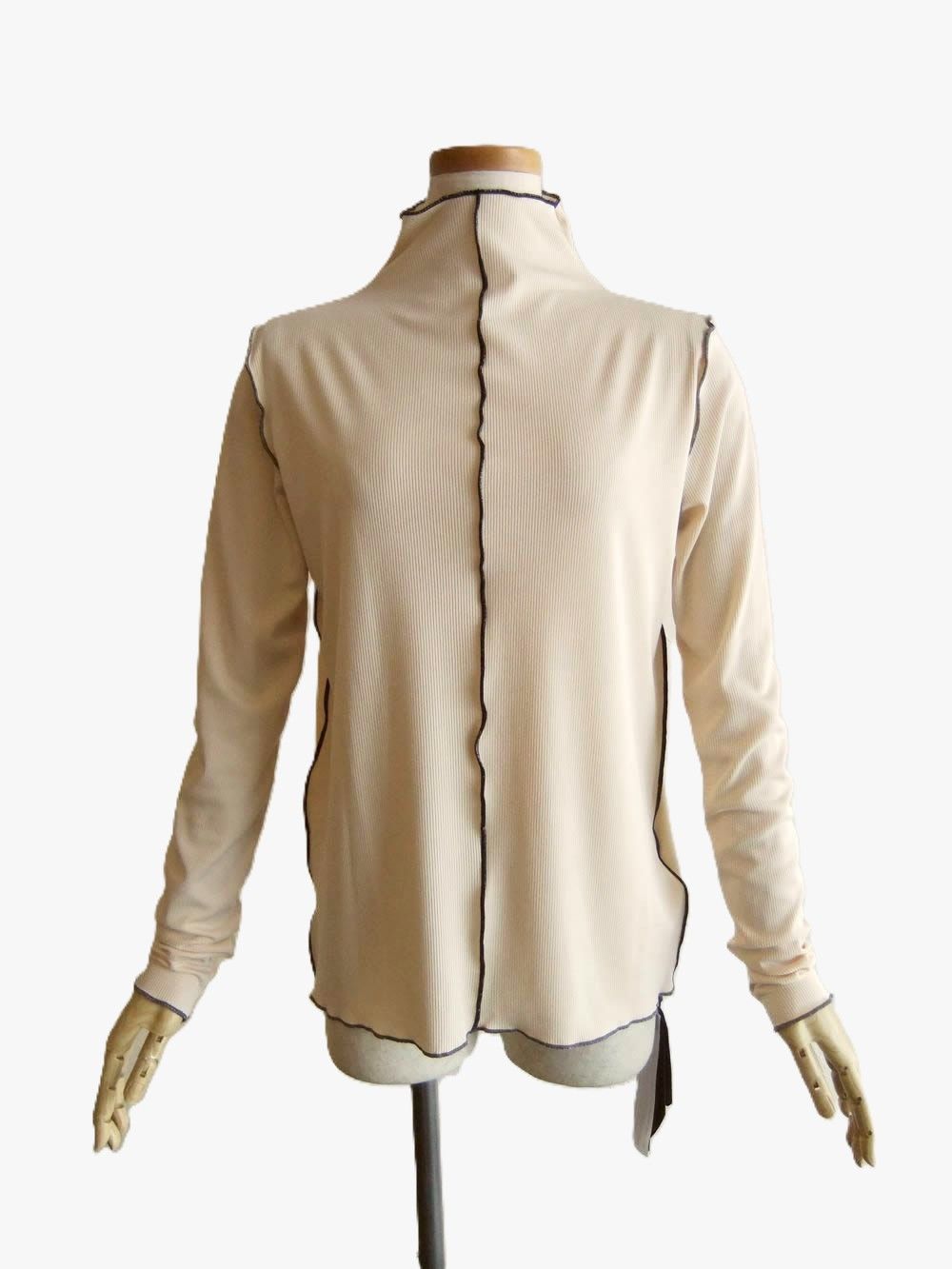 配色メロー モックネック 燕尾風 長袖 Tシャツ   （アイボリー）  MMF117TEC