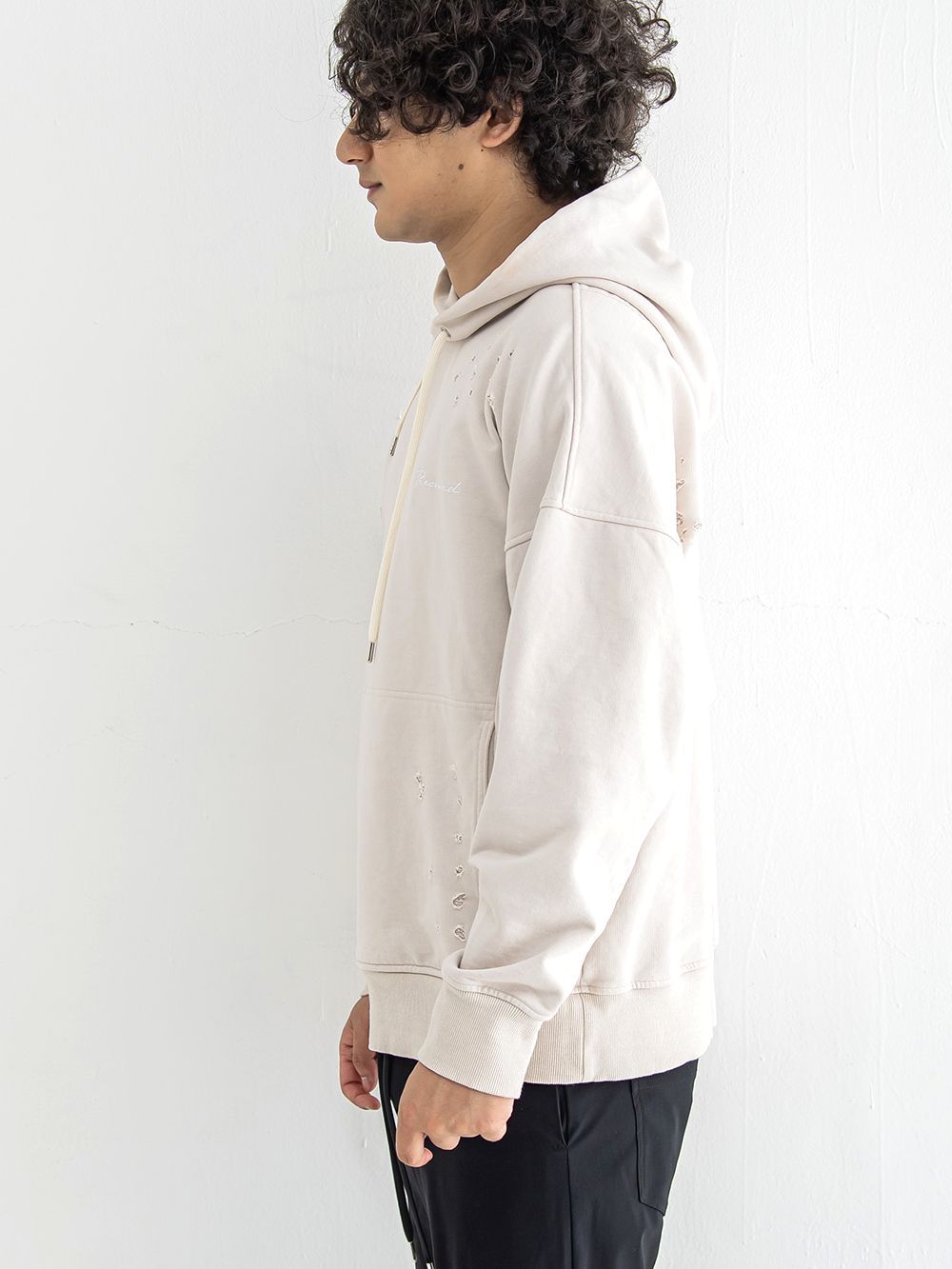 VINTAGE loose hoodie  (ホワイト)  度詰め裏毛 クラッシュ加工 ヴィンテージルーズパーカー