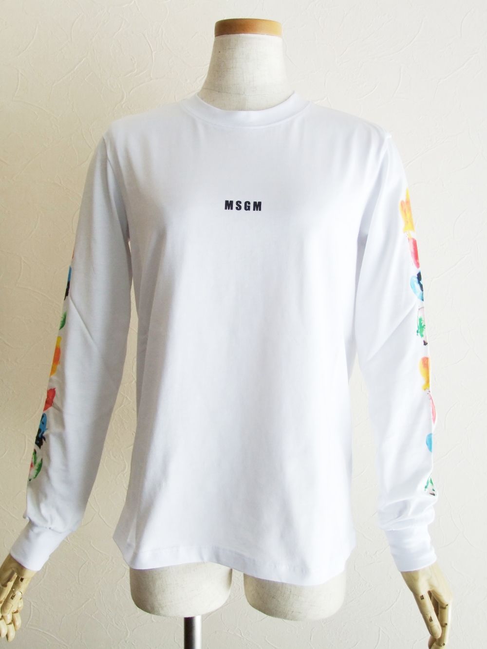 《LADIES》 ミニロゴ コットン ❤プリント 長袖 Tシャツ (ホワイト)  3241MDM171