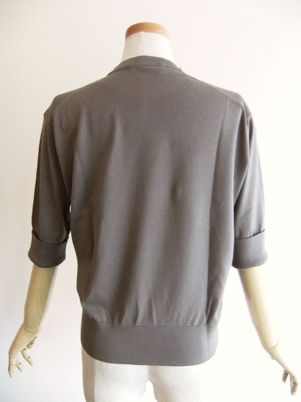 《LADIES》 S4727  30G コットン 半袖 ターンバック クルーネックニット （ベージュ）