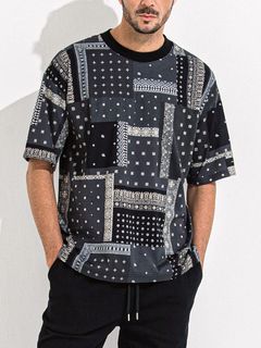 BANDANA OVER  TEE  (ブラック)   バンダナ柄 オーバーサイズ Tシャツ