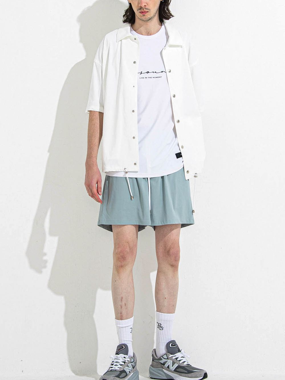NYLON HALF COACH JACKET  ハーフスリーブ コーチジャケット （ホワイト）