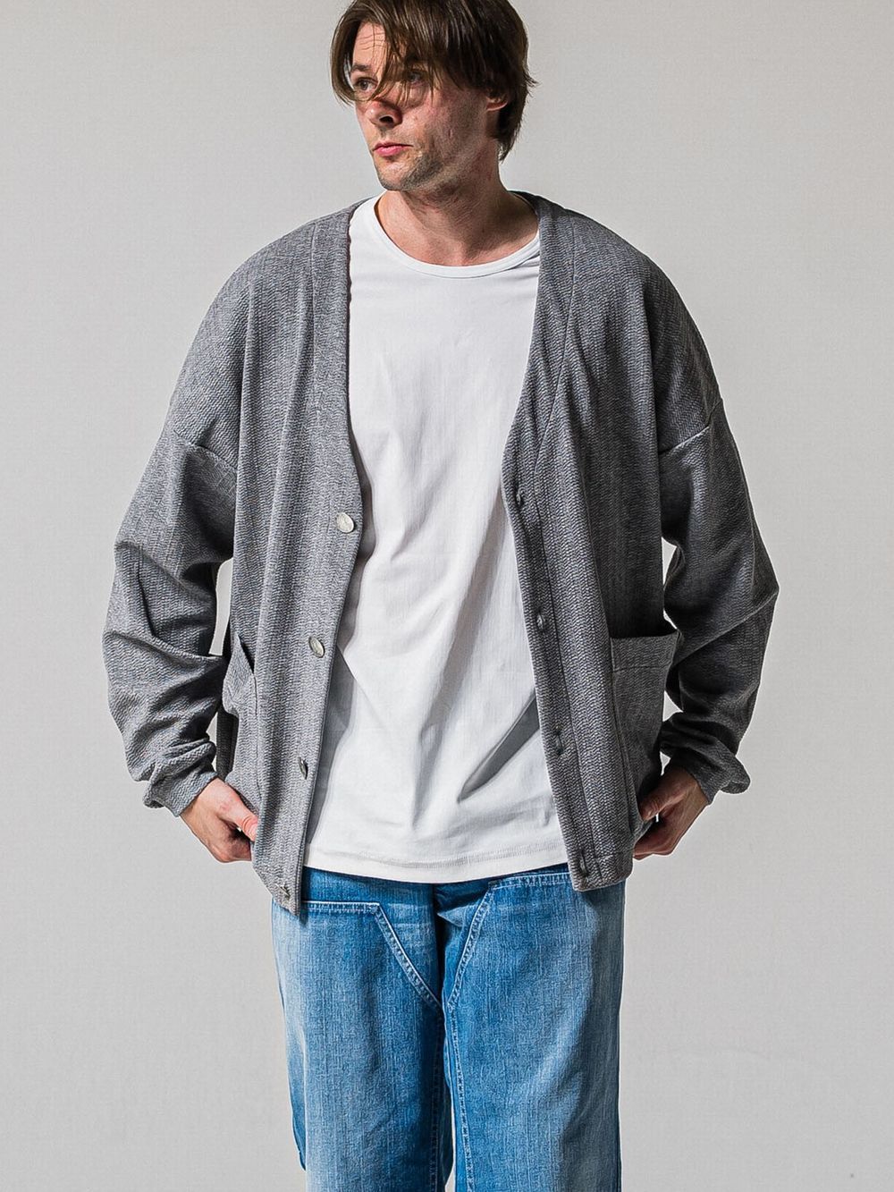 BLISTER KNIT C/D (グレー)   ブリスターニットカーディガン