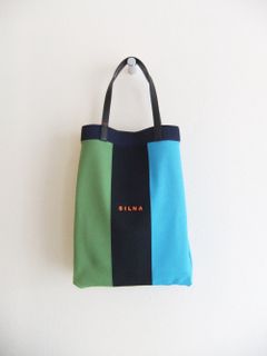 配色ニット 縦長 トートバッグ   （ネイビー）  SB1118