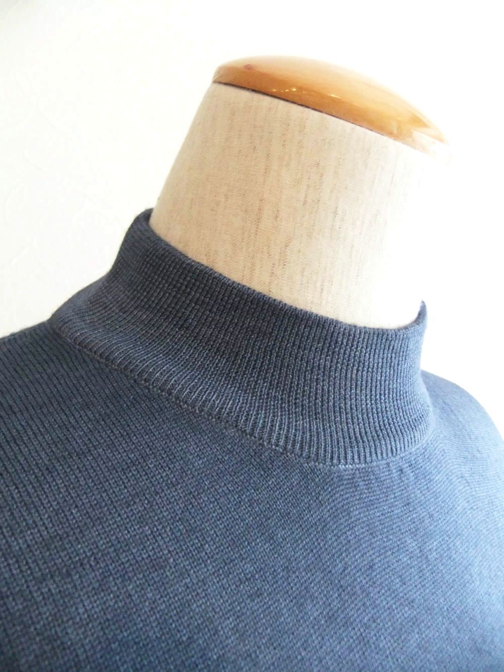 12G ウール モックネック ニット  (ダークブルー)