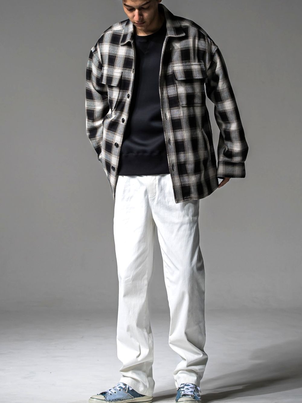 CHECK CPO SHIRTS JK  コットン チェック シャツ ジャケット （ブラック）