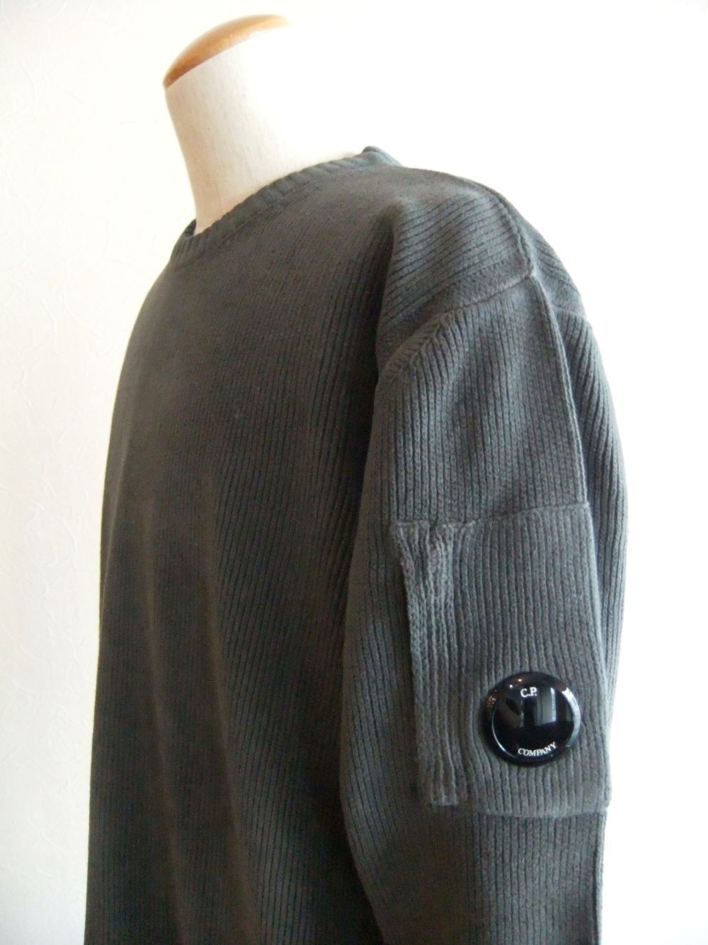 COTTON CHENILLE WAFFLE KNIT (グレー)  ワッフル クルーネックニット