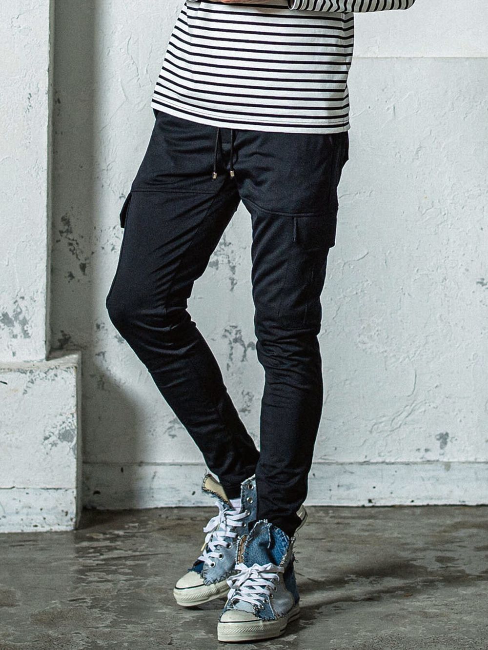 DARRELL SWEATCARGO PANTS  ダレル スウェット カーゴパンツ (ブラック) RC35-ST-010
