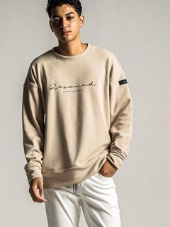 HANDWRIITING LOGO VELOURS FLEECE DROP TRAINER (ベージュ) ロゴ ルーズ トレーナー