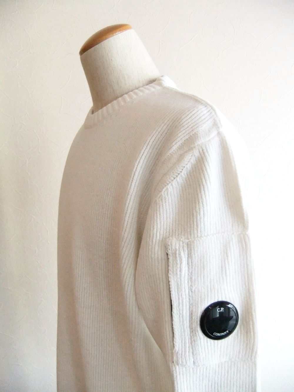 COTTON CHENILLE WAFFLE KNIT (ホワイト)  ワッフル クルーネックニット