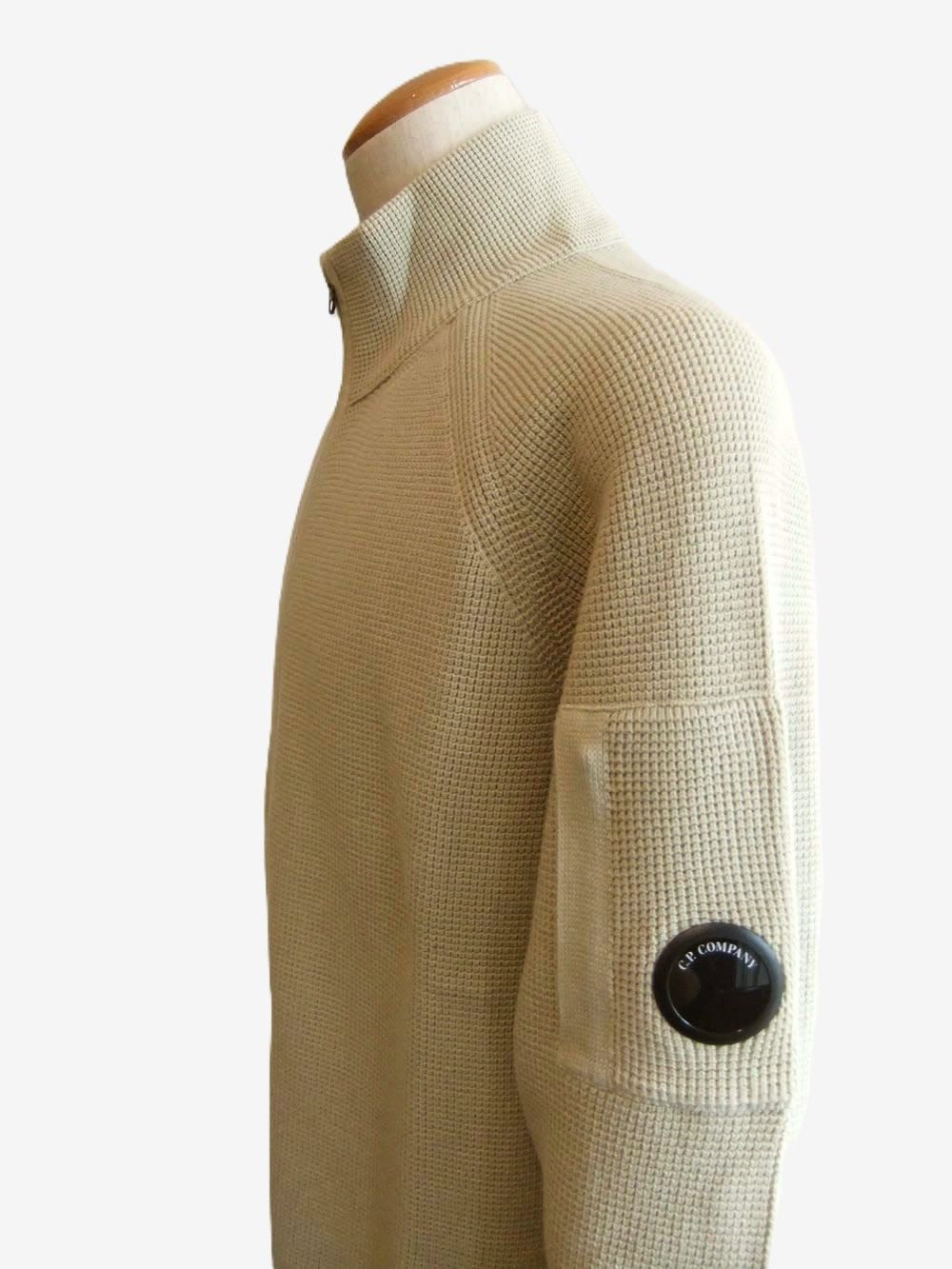 WAFFLE KNIT COTTON ZIP LENS CARDIGAN   (オフホワイト)   ジップ ニット ジャケット