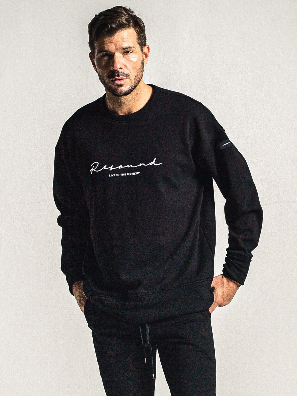 HANDWRIITING LOGO VELOURS FLEECE DROP TRAINER (ブラック) ロゴ ルーズ トレーナー