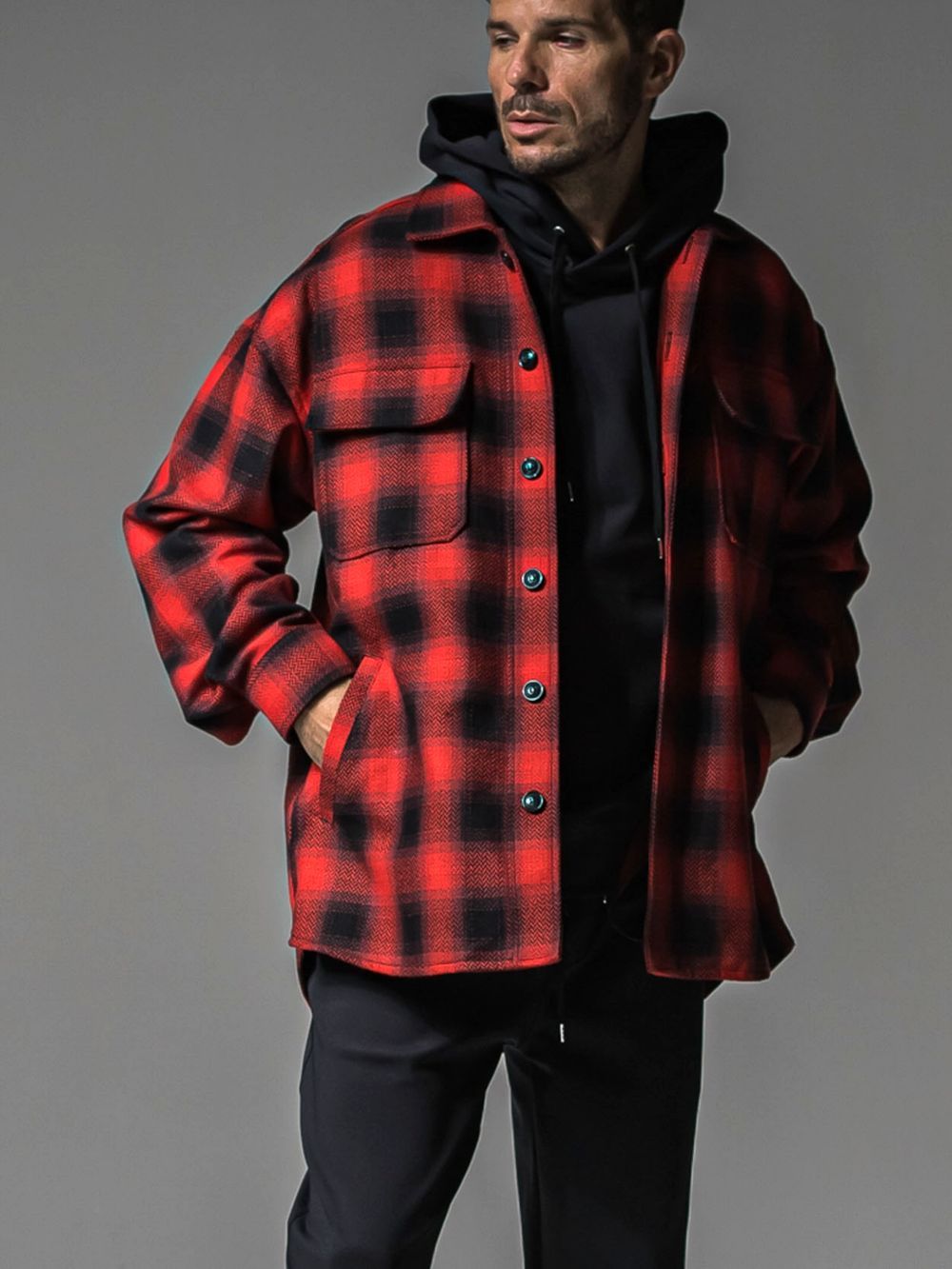 CHECK CPO SHIRTS JK  コットン チェック シャツ ジャケット （レッド）