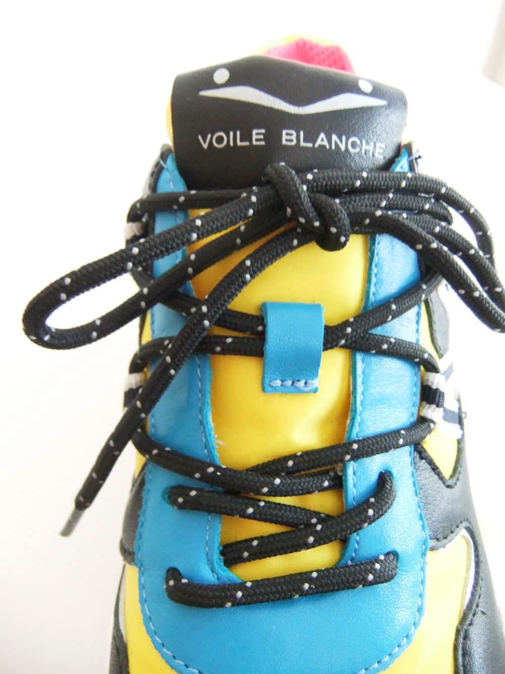 〈LADIES〉 CLUB100  VITELLO/NYLON  ナイロン×レザー ローカットスニーカー (イエロー×ブルー)   1N17