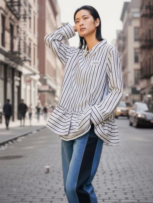 裾フリル 取り外し 3WAY ロング シャツブラウス    MMA115HEA